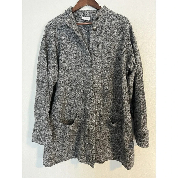 Pure J Jill Jacket Women’s L Large Gray Rayon Wool Snap Front Mandarin Collar - Picture 1 of 8